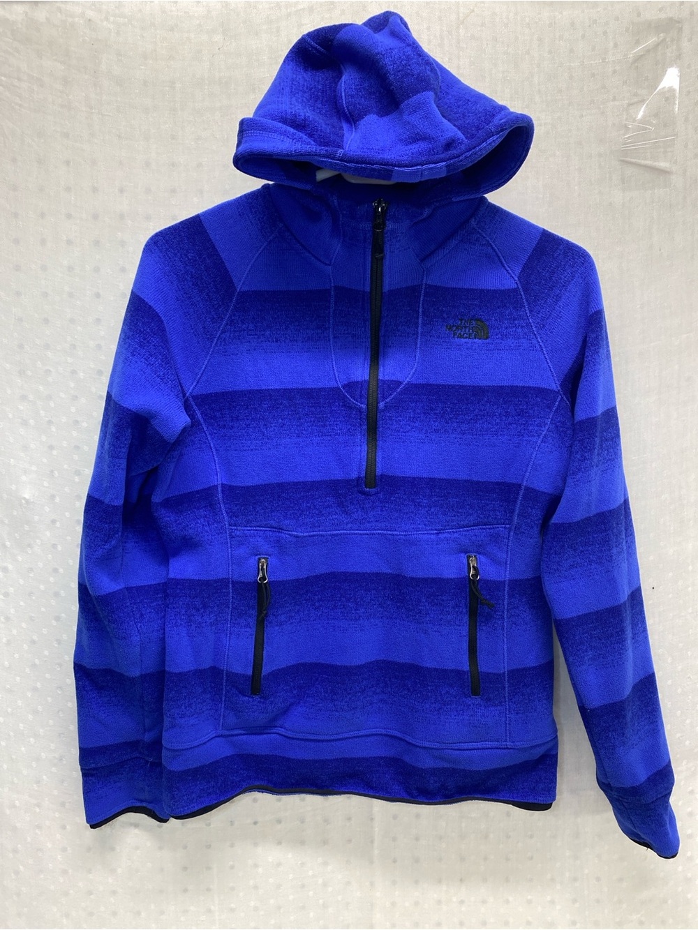 The North Face Women's Blue Striped Half-Zip Hooded Kangaroo Pocket Size S - Picture 1 of 9